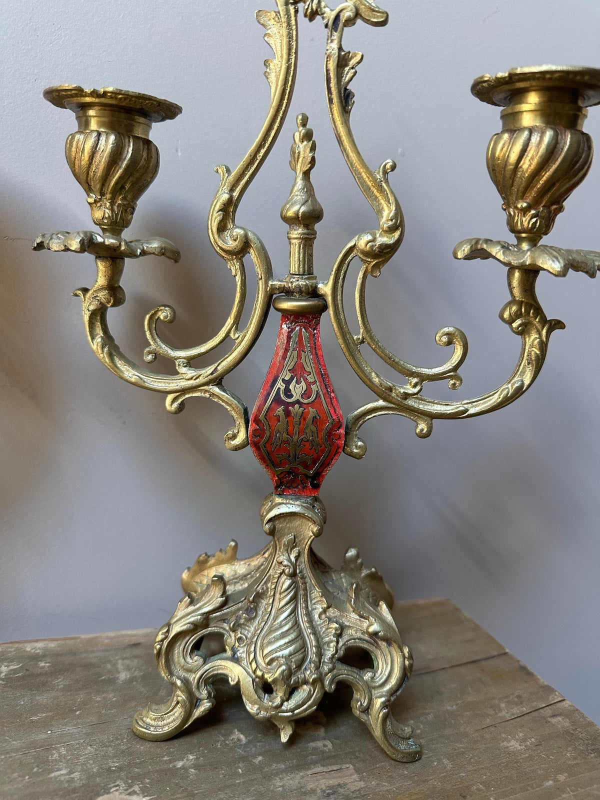 Pair of Antique French Louis XV Rococo Gilt Brass Candelabras