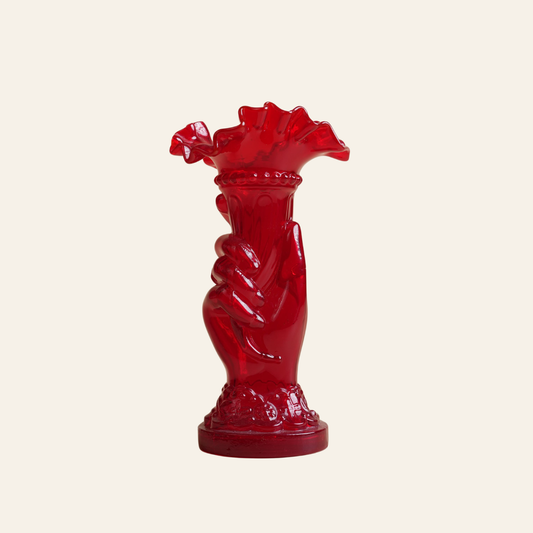Victorian Ruby Red Pressed Glass Hand Vase