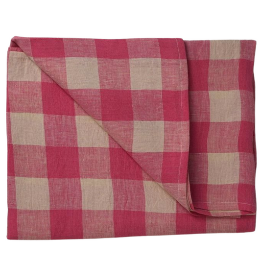 Pink Checkered Linen Table Cover