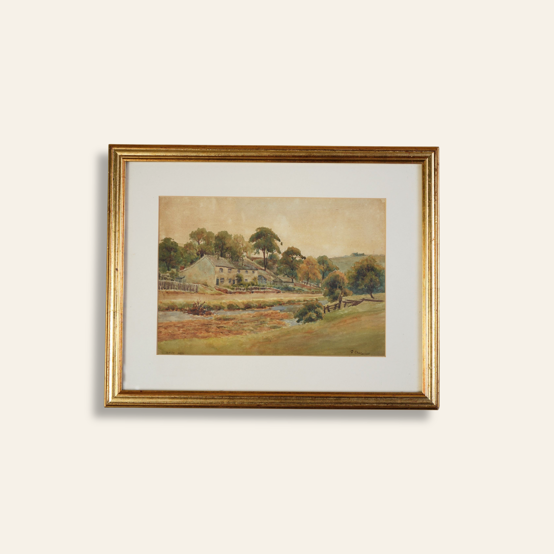 Vintage Watercolour — Cottages by the Stream