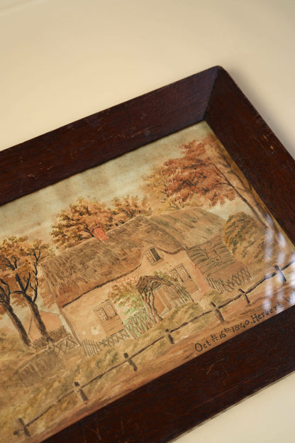 1840 Watercolour by Herbert Wilson — Cottage Scene, Original Oak Frame