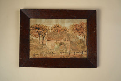1840 Watercolour by Herbert Wilson — Cottage Scene, Original Oak Frame