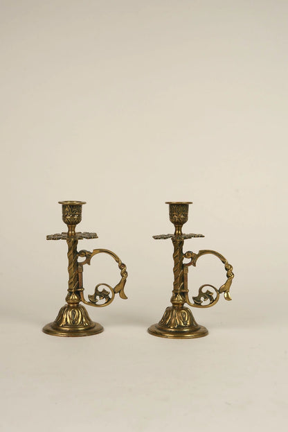 1870s Antique Candle Stands With Holders | Set of 2