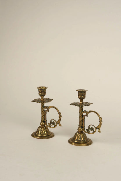 1870s Antique Candle Stands With Holders | Set of 2