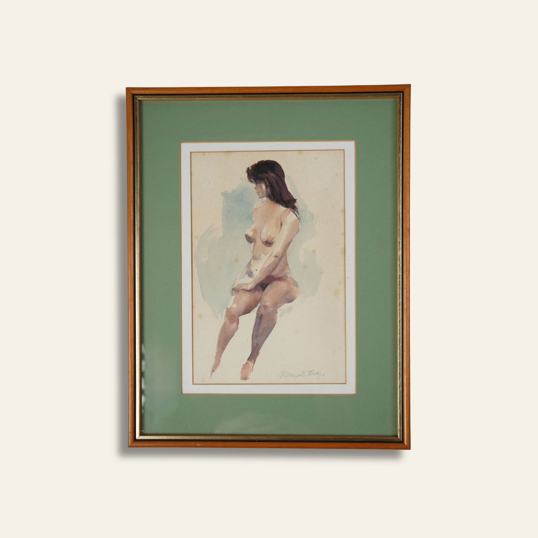 Vintage Watercolour — Seated Nude Figure Study