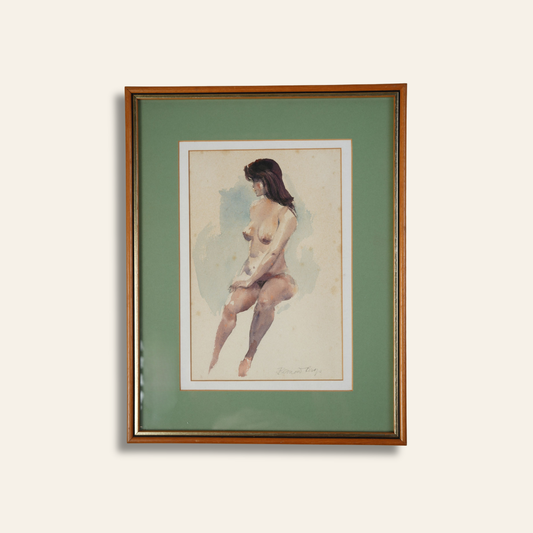 Vintage Watercolour — Seated Nude Figure Study