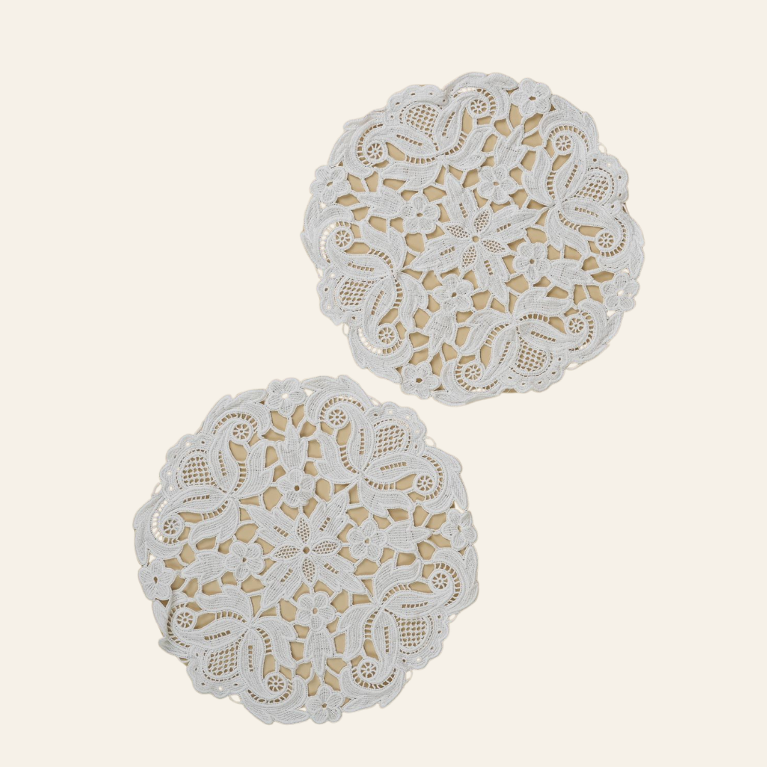 Vintage Embroidered Small Doilies | Set Of 2