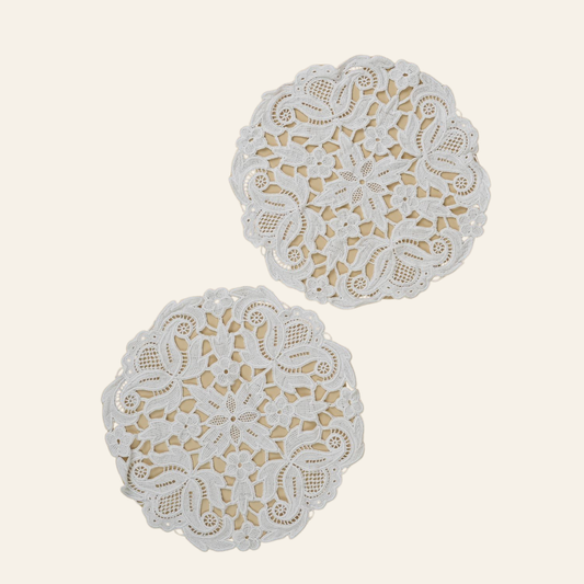 Vintage Embroidered Small Doilies | Set Of 2