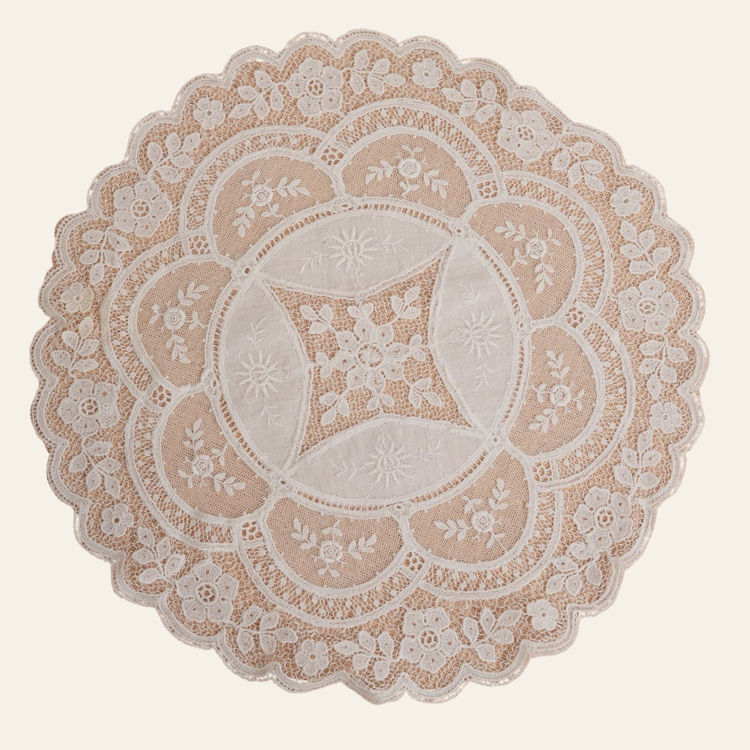 Antique Embroidered Lace Doilies | Set of 2