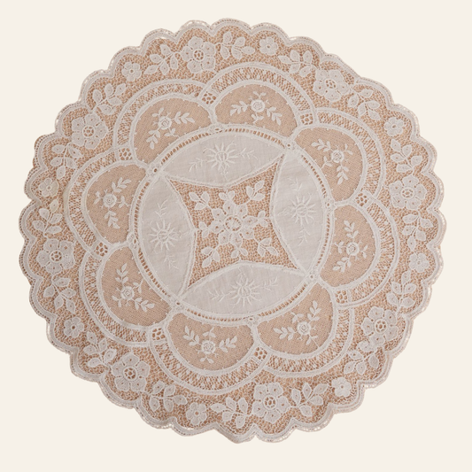 Antique Embroidered Lace Doilies | Set of 2