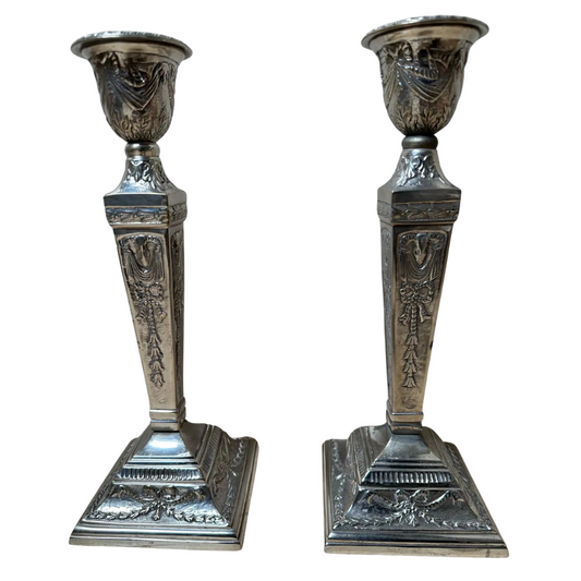 Vintage Neoclassical Silver-Plated Candlesticks