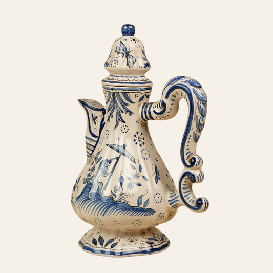 French Tin-Glazed Pottery Wine Ewer