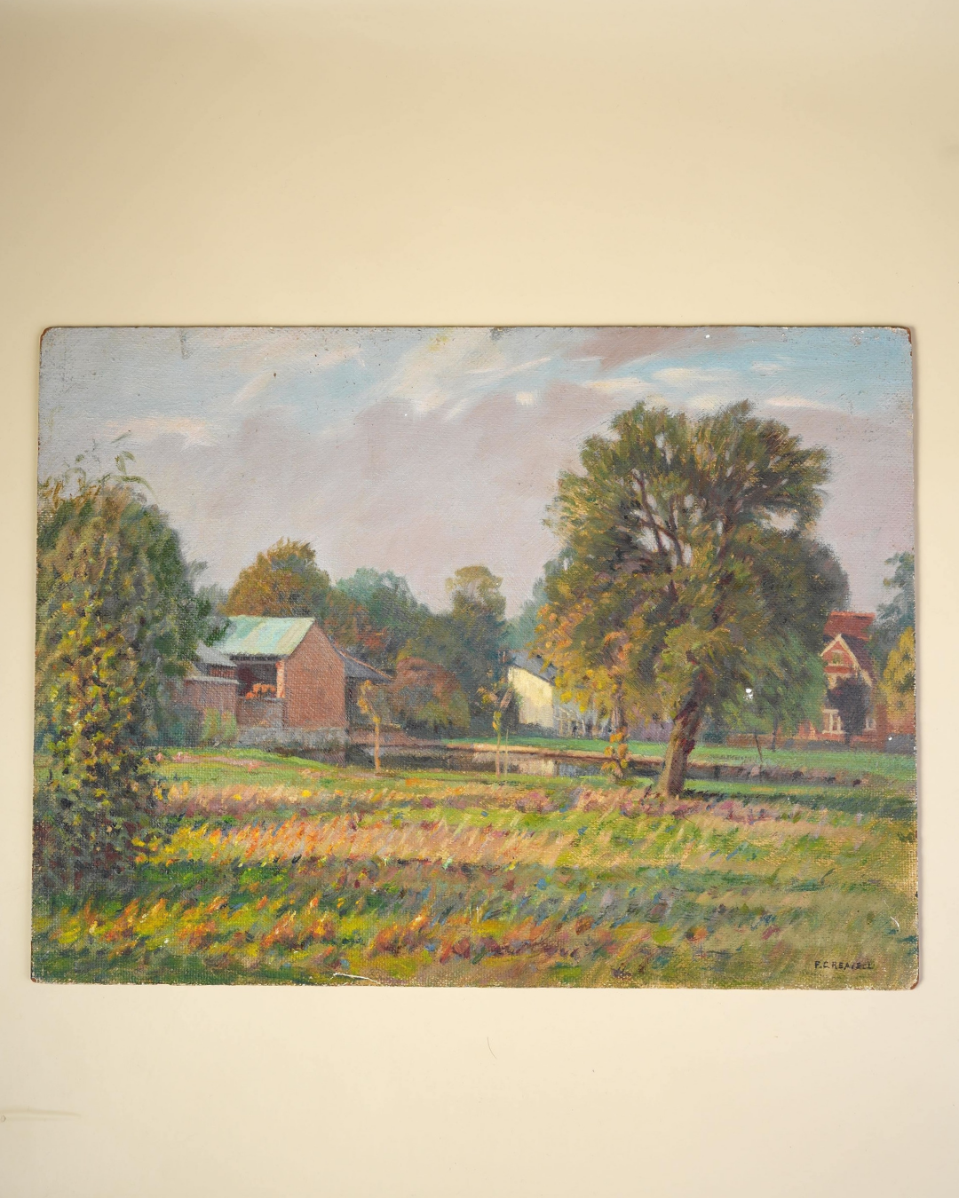 Impressionist Oil Painting | Farmhouse and Pond Landscape