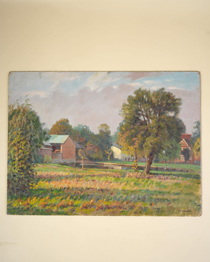 Impressionist Oil Painting | Farmhouse and Pond Landscape