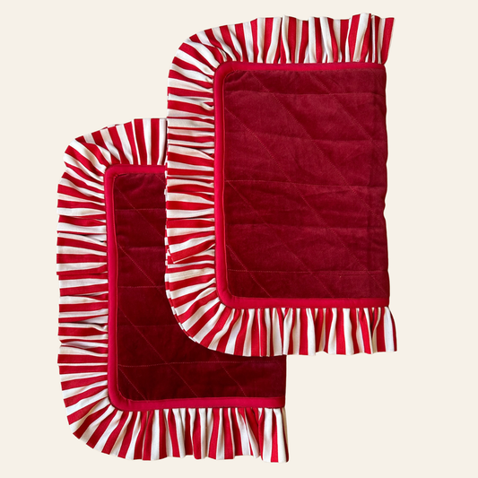Red Velvet Frill Placemats  | Set of 2