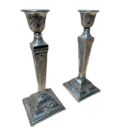 Vintage Neoclassical Silver-Plated Candlesticks