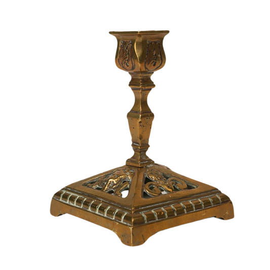 Carved Antique Brass Candle Stands | Set of 2
