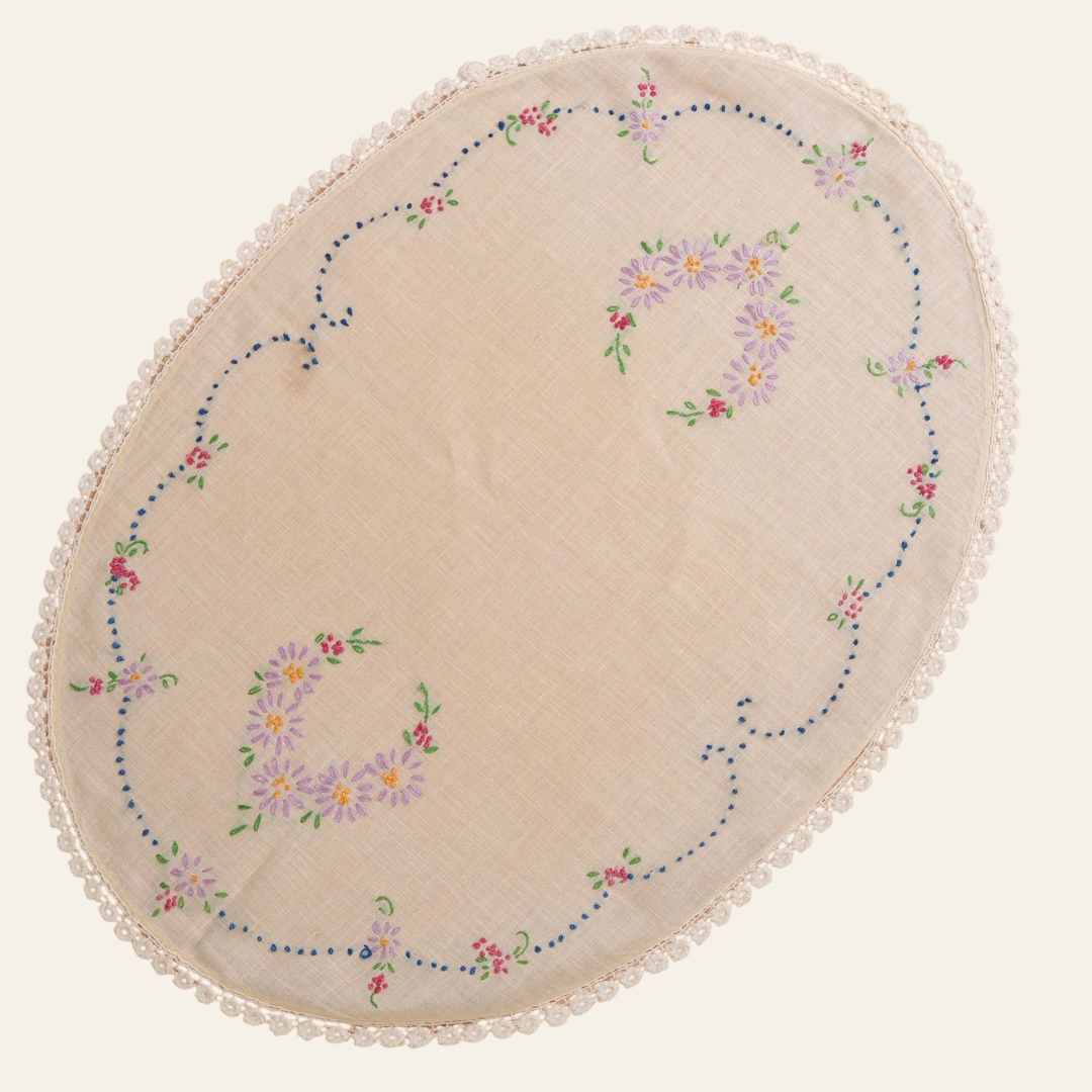 Vintage Embroidered Tray Cloth