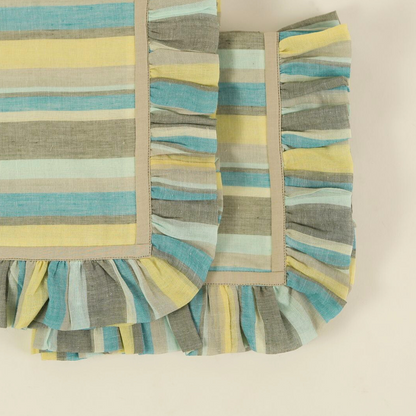 Blue & Green Striped Napkins With Frill | Set of 2
