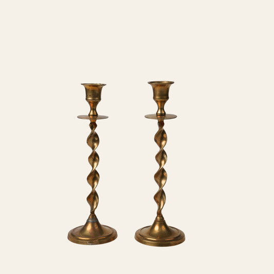 Vintage Brass Twist Candlesticks | Set of 2