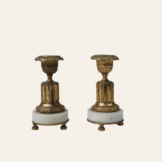 French Empire Gilt & Marble Candlestick Holders | Set of 2