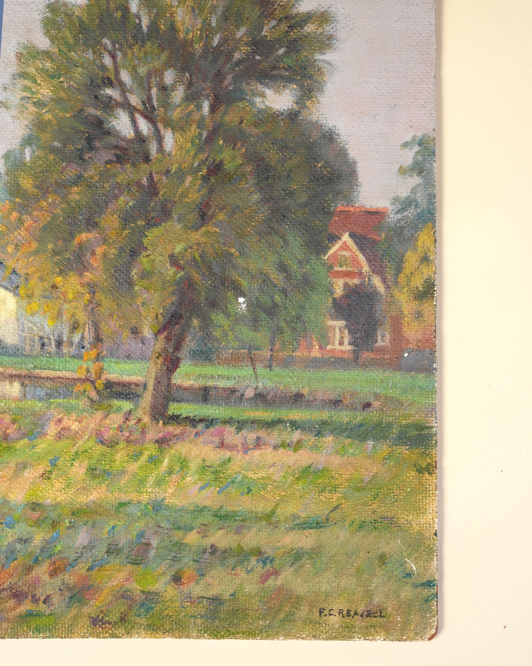 Impressionist Oil Painting | Farmhouse and Pond Landscape