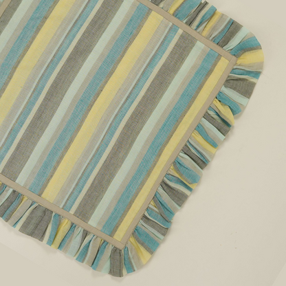 Blue & Green Striped Napkins With Frill | Set of 2