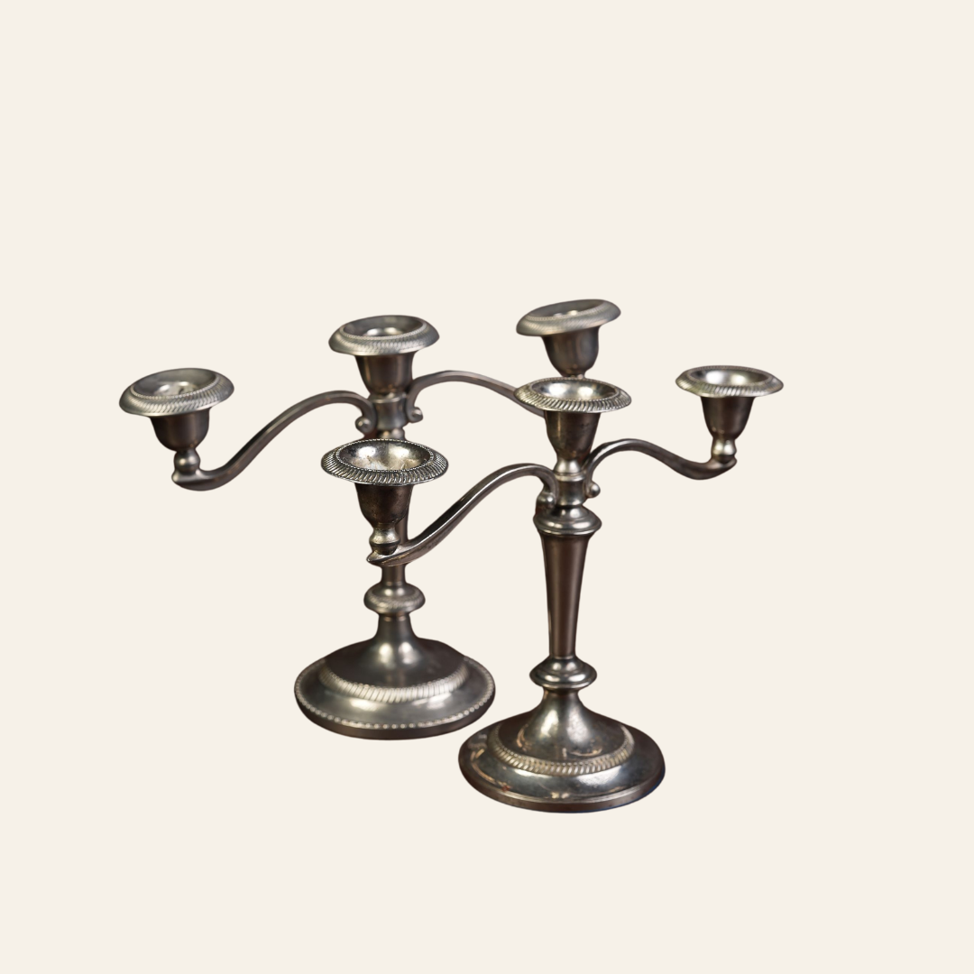 Pair of Silver-Plated Candelabra with Gadroon Detail
