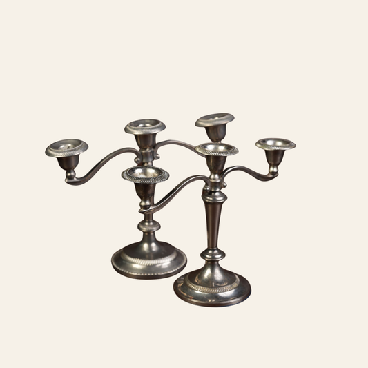 Pair of Silver-Plated Candelabra with Gadroon Detail