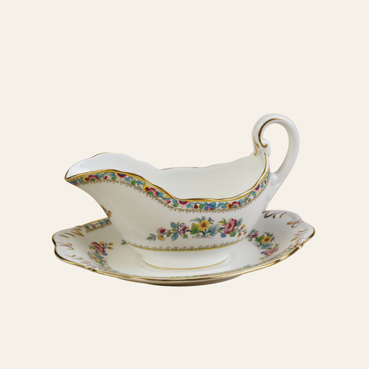 Coalport Ming Rose Bone China Gravy Boat with Stand