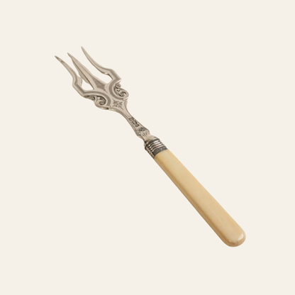 Antique Solid Silver Serving Fork with Bone Handle