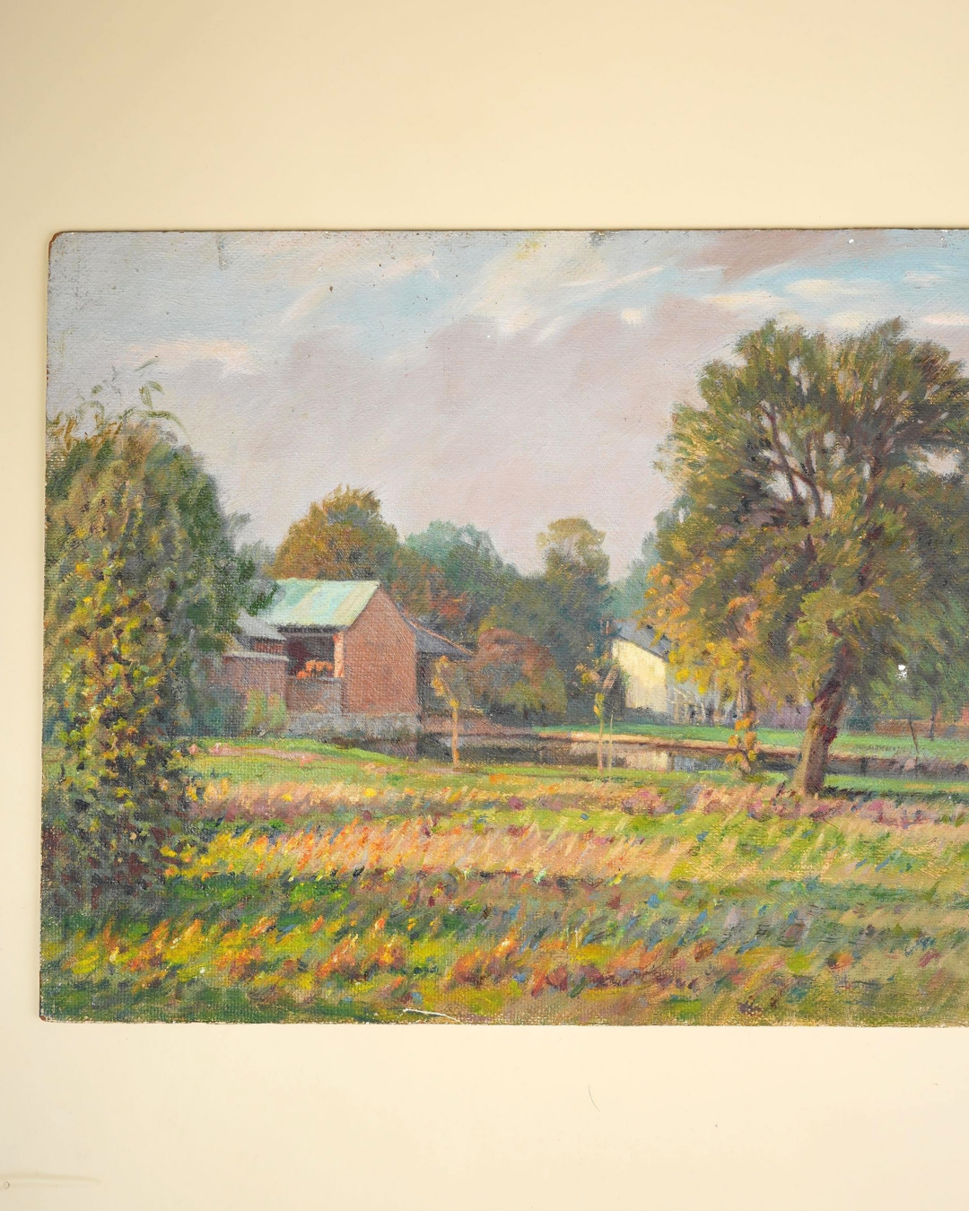 Impressionist Oil Painting | Farmhouse and Pond Landscape