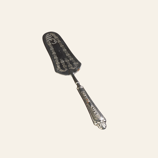 Antique Silver-Plated Cake Server, Engraved Laurel & Monogram