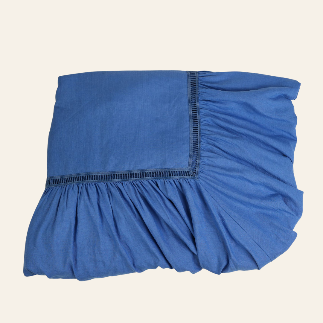 Blue Linen Table Cover With Frill