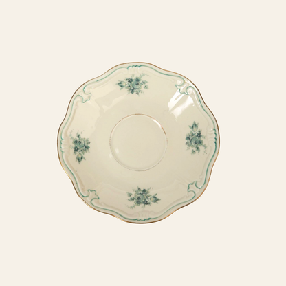 Pair of Teal Garland Saucers with Gilded Rim