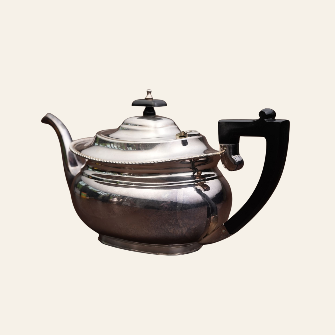Victorian Silver-Plated Teapot with Beaded Lid & Ebonised Handle