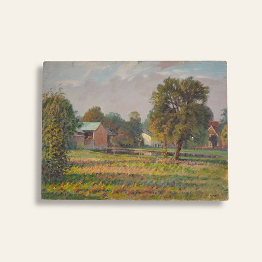 Impressionist Oil Painting | Farmhouse and Pond Landscape