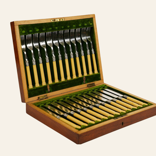 Antique Dinner Forks & Knives with Ornate Handles