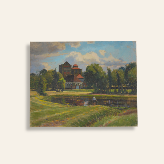Impressionist Oil Painting  Manor House by the Pond
