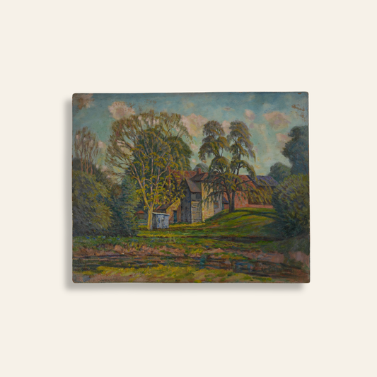 Impressionist Oil Painting — Village Houses on a Hill