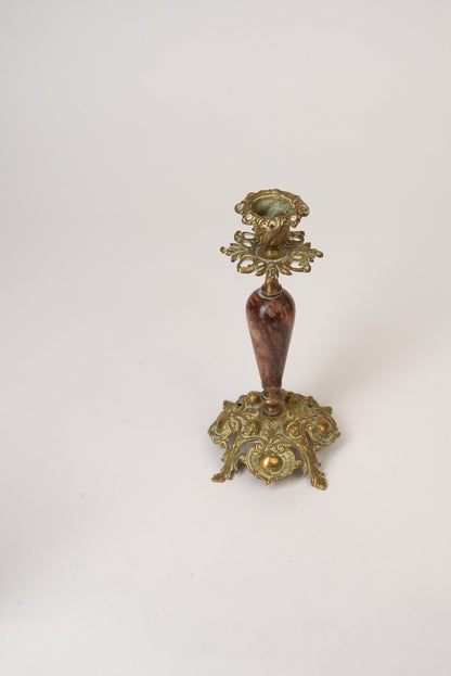 Antique Brass & Marble Candle Stands