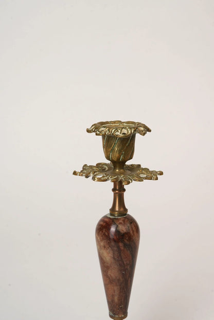 Antique Brass & Marble Candle Stands