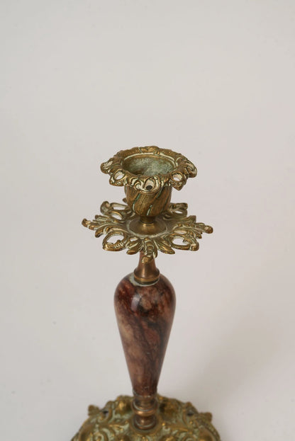 Antique Brass & Marble Candle Stands