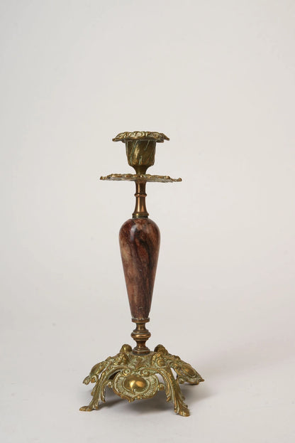 Antique Brass & Marble Candle Stands