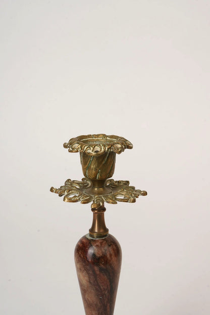 Antique Brass & Marble Candle Stands