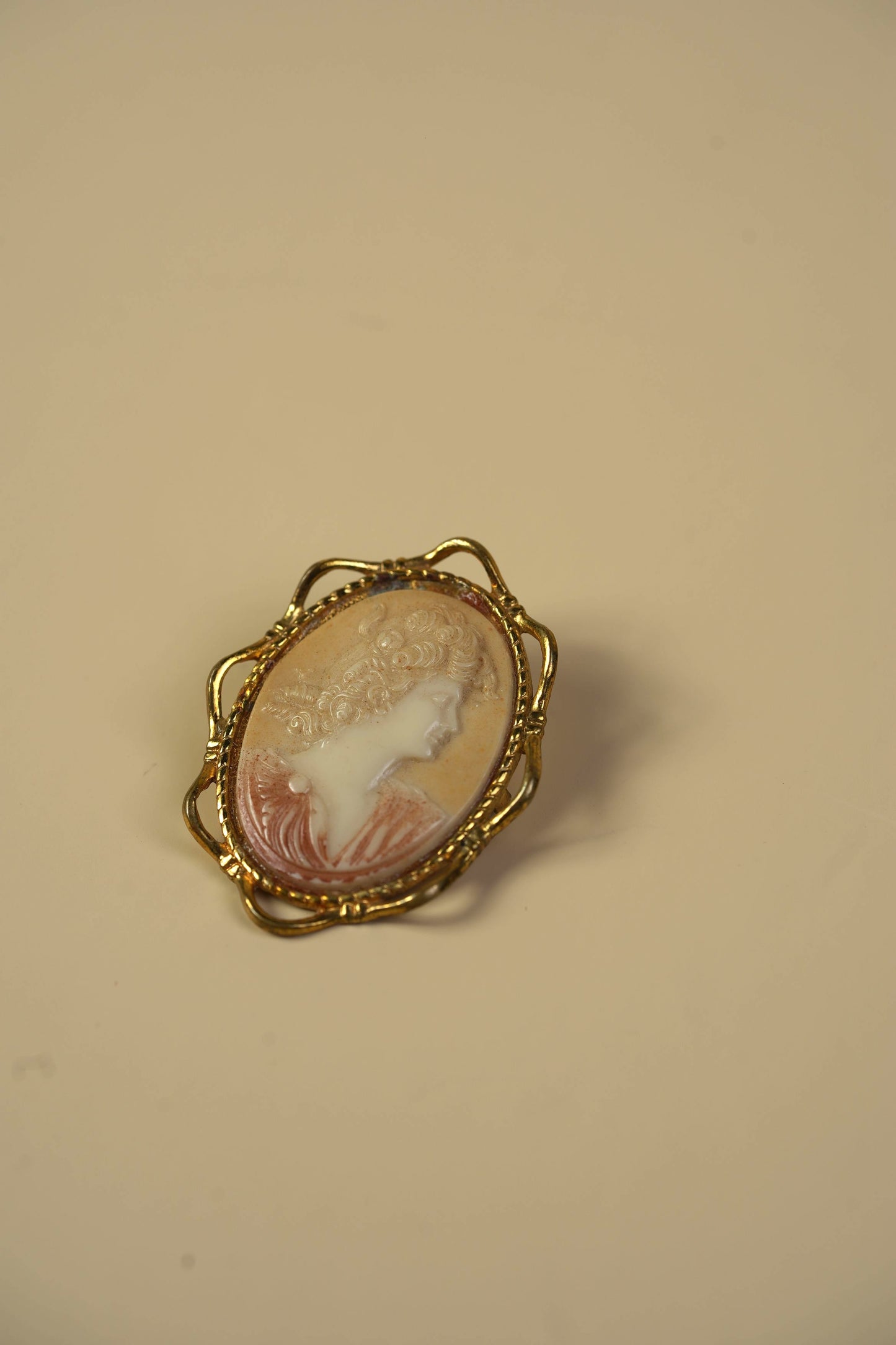 Antique Cameo Brooch | Classical Profile in Gilt Filigree Frame