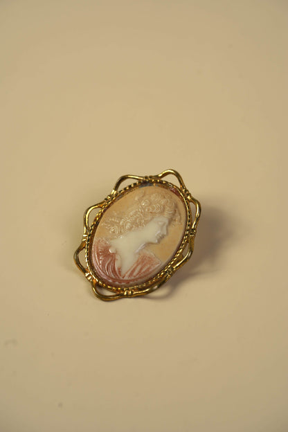 Antique Cameo Brooch | Classical Profile in Gilt Filigree Frame