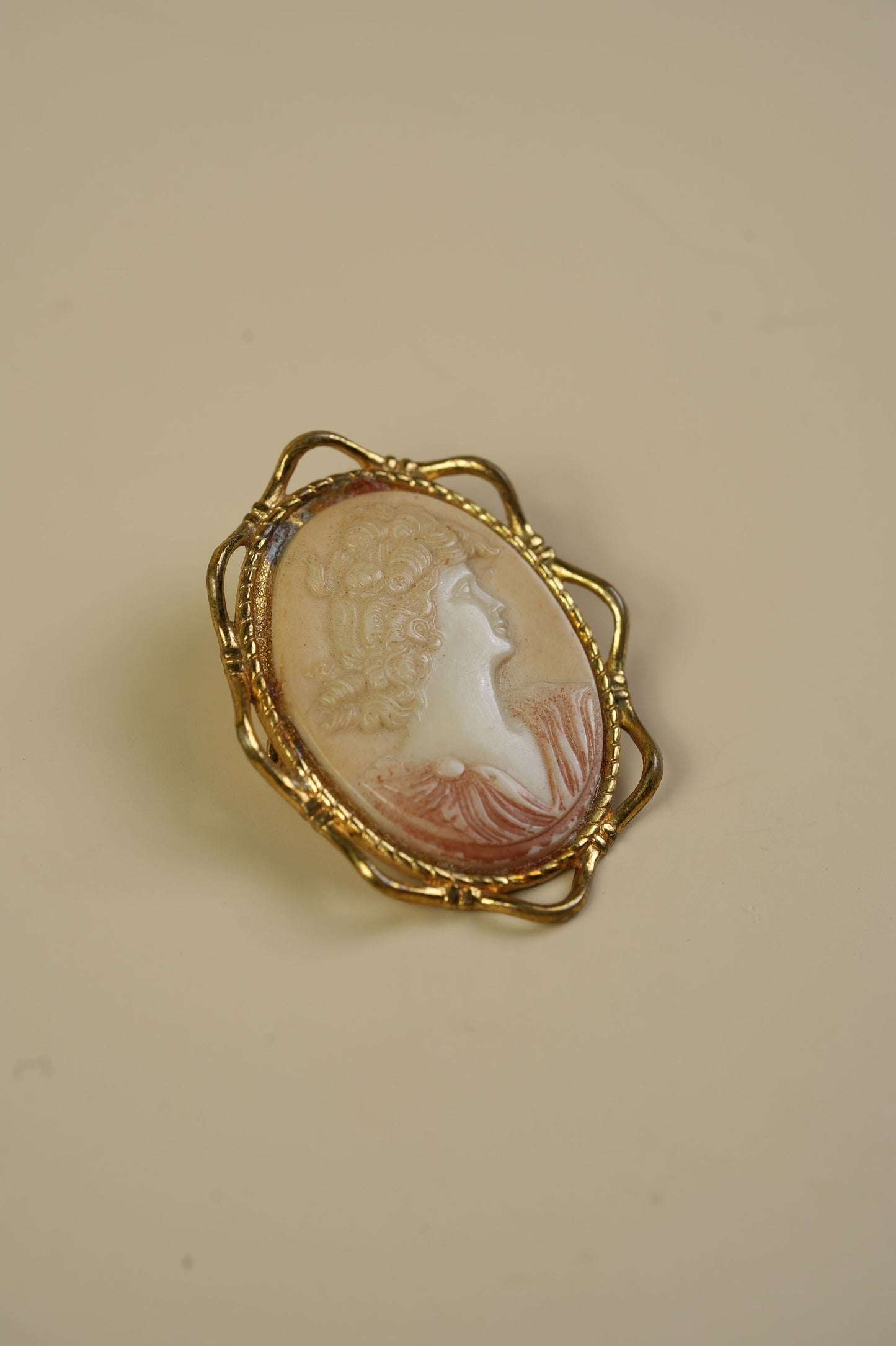 Antique Cameo Brooch | Classical Profile in Gilt Filigree Frame