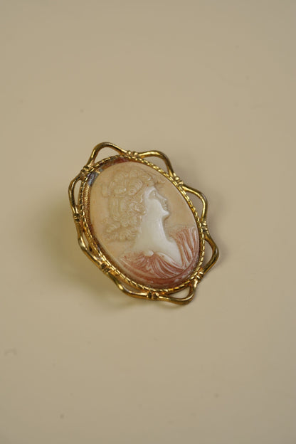 Antique Cameo Brooch | Classical Profile in Gilt Filigree Frame