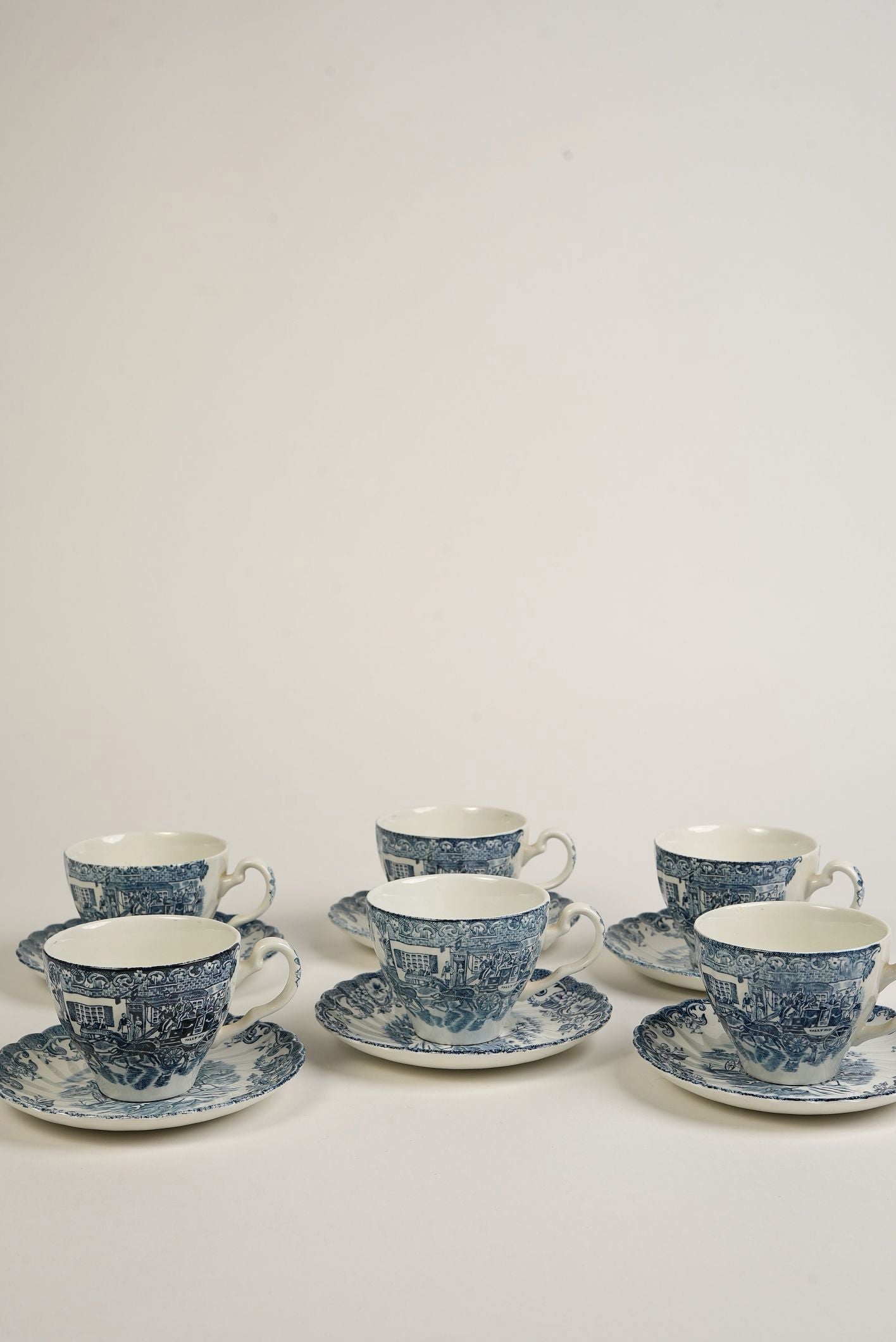 Johnson Bros Coaching Scene Tea Cups & Saucers | Set of 6